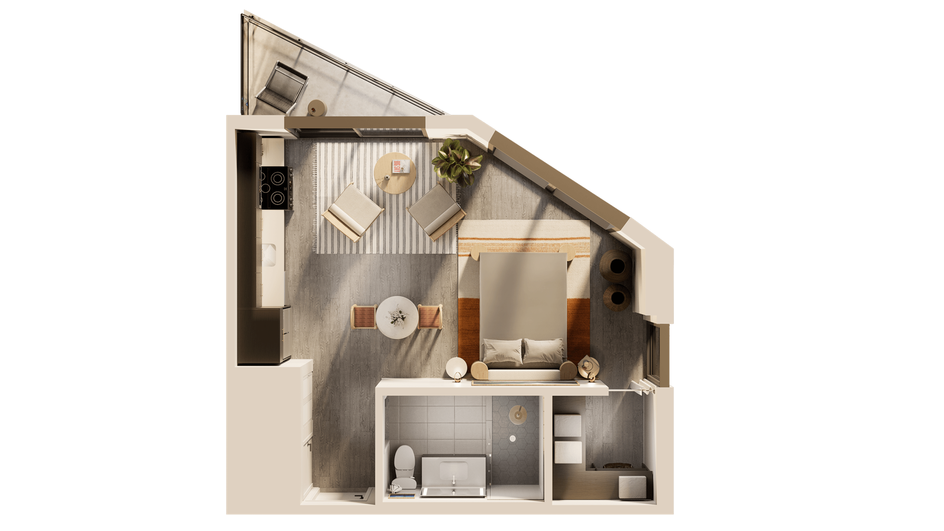 A cutaway view of a house showing the interior of a bathroom.